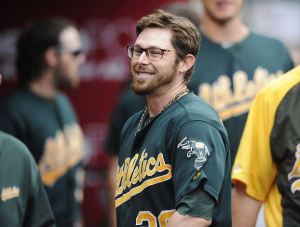 Eric Sogard of the Oakland Athletics has helped bring the trend of wearing glasses on the baseball field again.